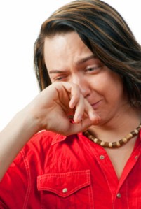 Crying young guy portrait.